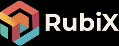 Rubix logo with a colorful hexagonal geometric shape.